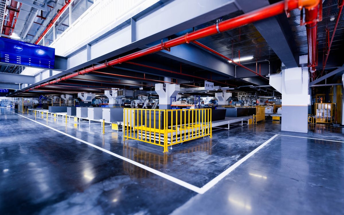 Industrial production line inside a modern factory